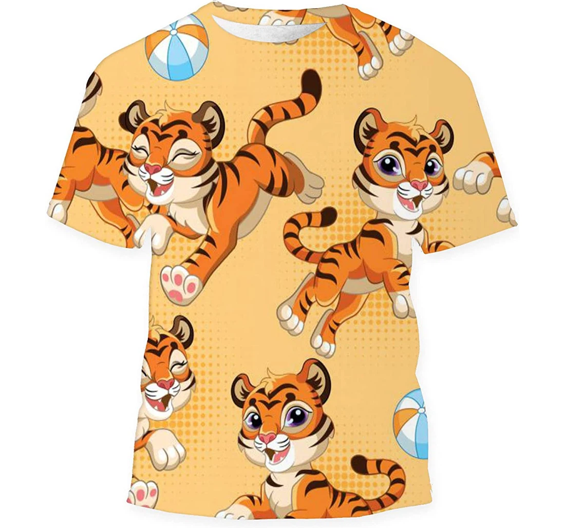 Joyful Cartoon Tigers Balls Birthday Halloween - 3D Printed T-shirt, Long Sleeves Shirt