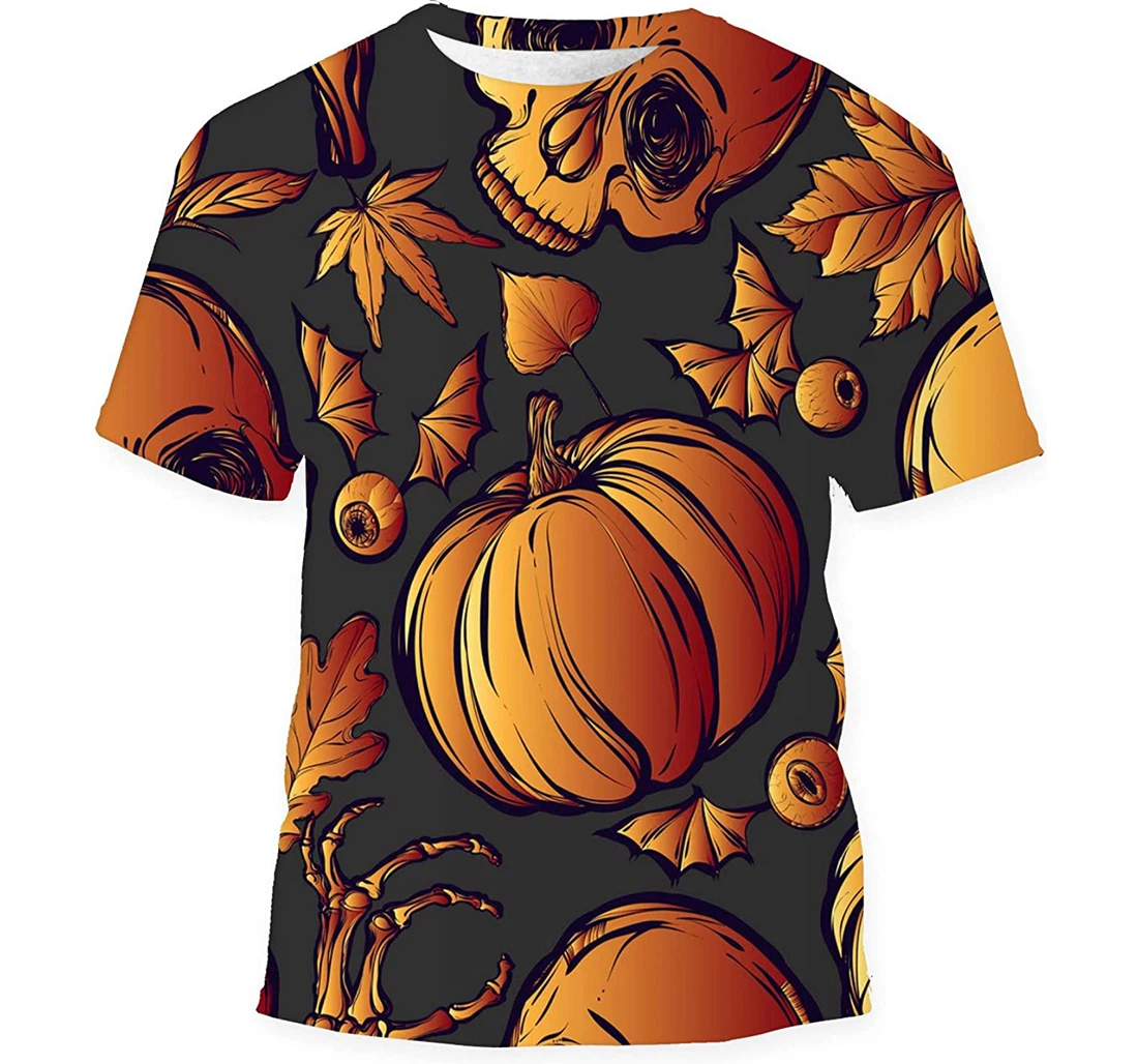 Halloween Skull Leaves Pumpkin Birthday Halloween - 3D Printed T-shirt, Long Sleeves Shirt