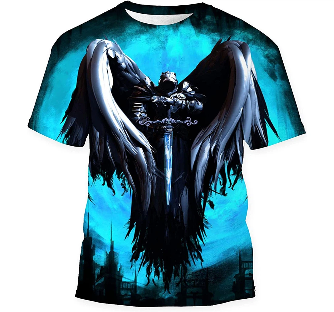 Angel Darkness Hovered Air Against Background Birthday Halloween - 3D Printed T-shirt, Long Sleeves Shirt