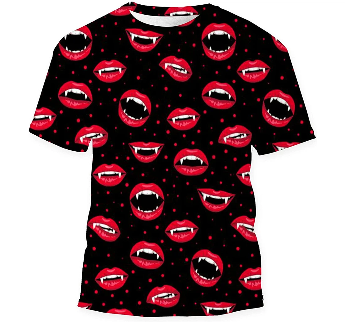 Halloween Red Vampire Lips Birthday Halloween - 3D Printed T-shirt, Long Sleeves Shirt