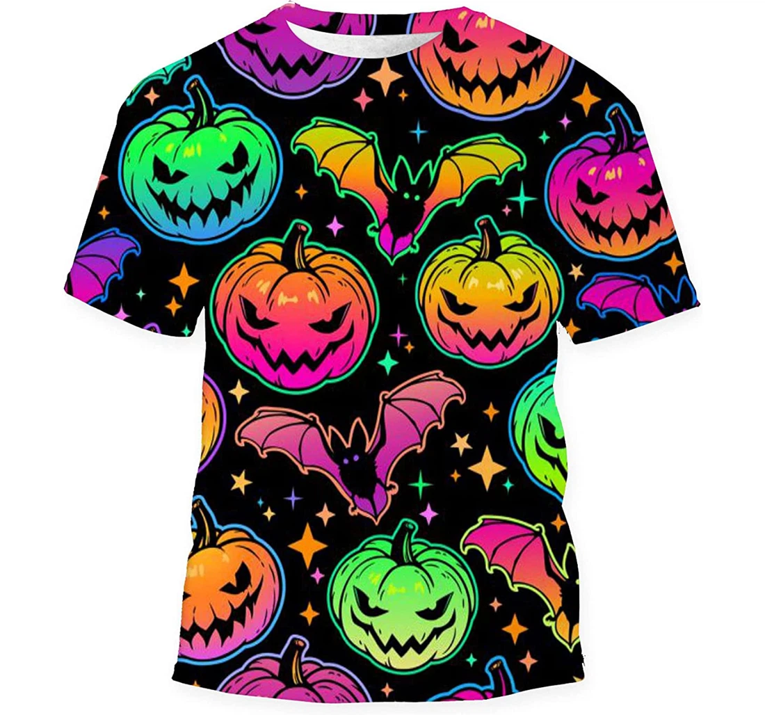 Bright Multicolored Haloween Pumpkins - 3D Printed T-shirt, Long Sleeves Shirt