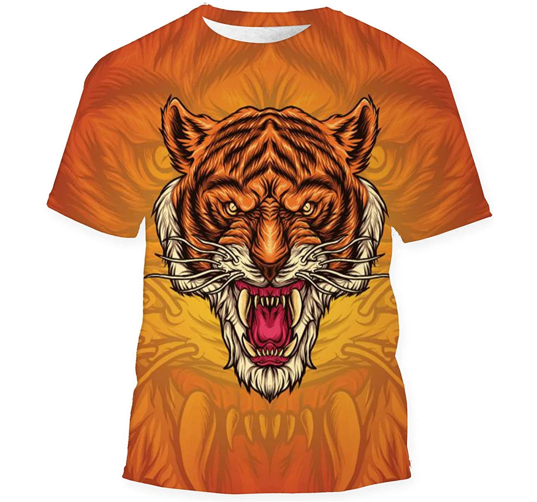 Roaring Tiger Mascot Logo Birthday Halloween - 3D Printed T-shirt, Long Sleeves Shirt