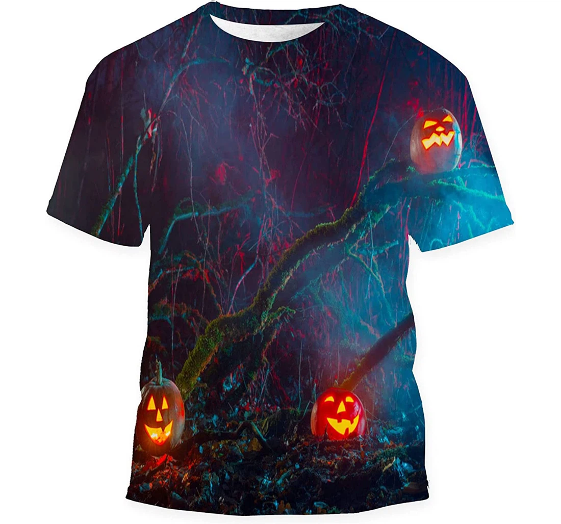 Halloween Pumpkins Night Forest - 3D Printed T-shirt, Long Sleeves Shirt