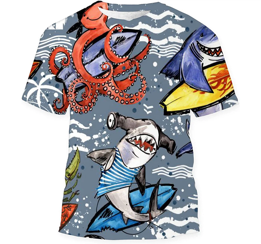 Cute Cartoon Sea Fish - 3D Printed T-shirt, Long Sleeves Shirt