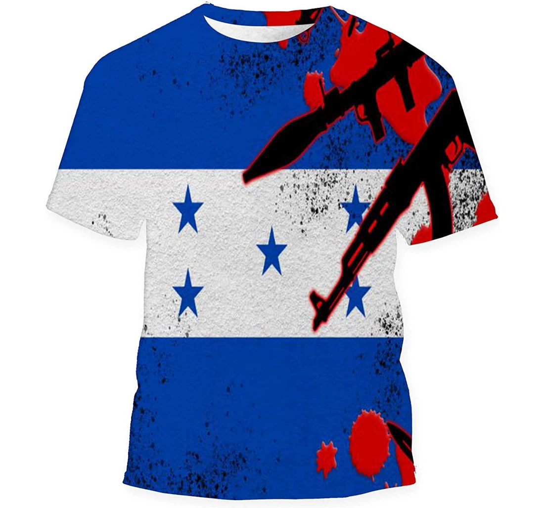 Honduras Flag Various Weapons Red Blood Birthday Halloween - 3D Printed T-shirt, Long Sleeves Shirt