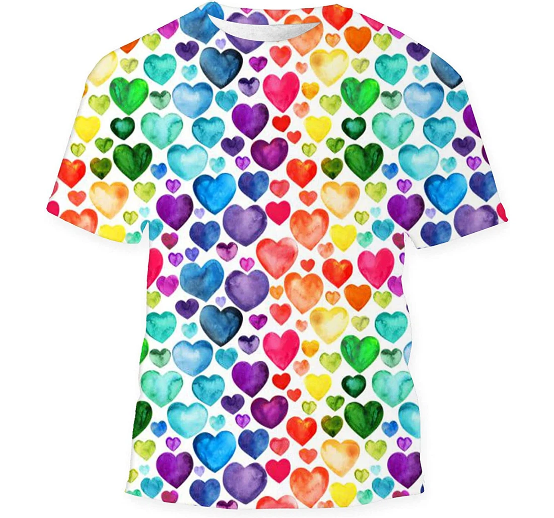 Multicolored Watercolor Hearts Backgroung Different - 3D Printed T-shirt, Long Sleeves Shirt