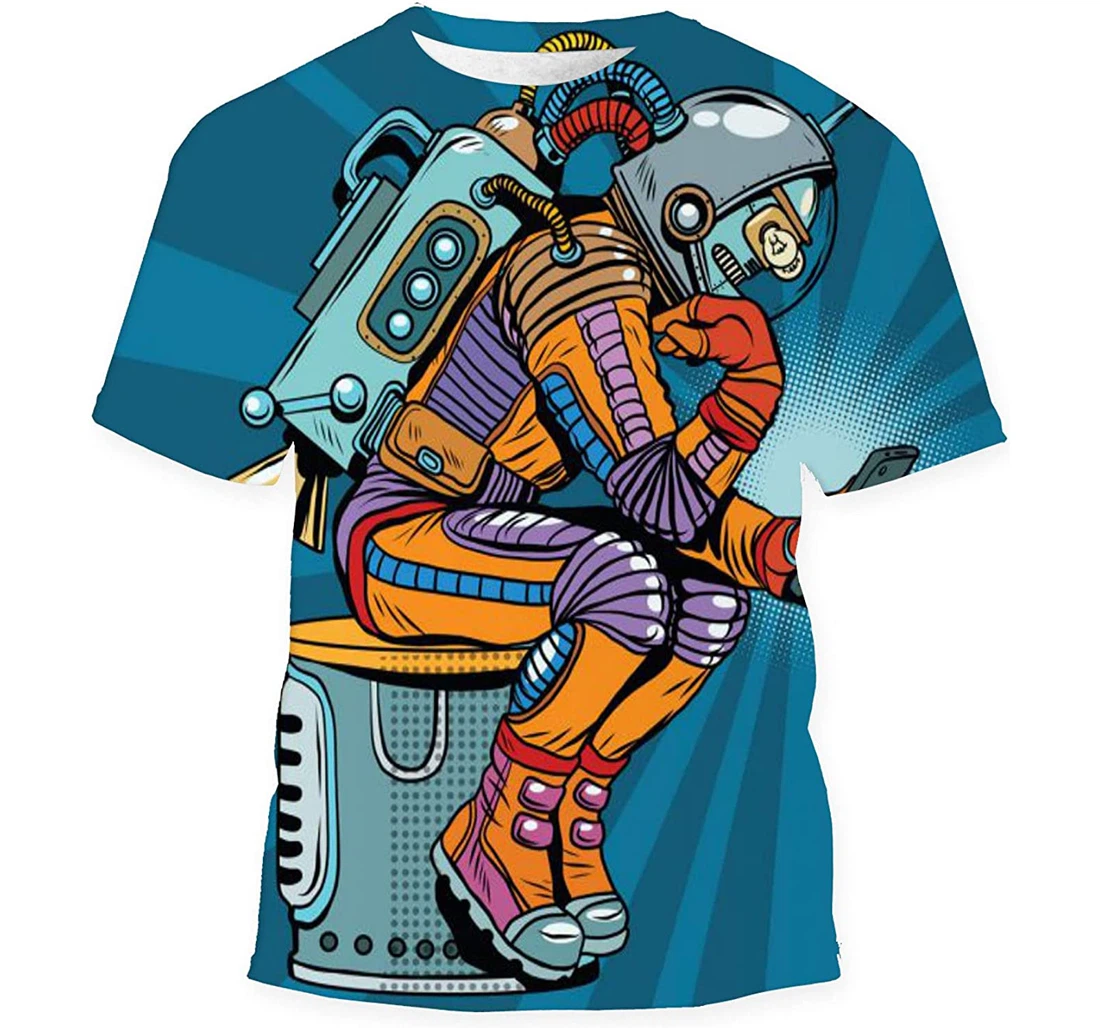 Retro Robot Astronaut Thinker Pose Reads - 3D Printed T-shirt, Long Sleeves Shirt