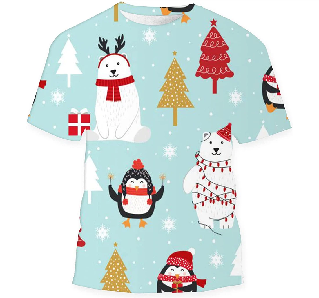 Christmas Polar Bear Background Birthday Halloween - 3D Printed T-shirt, Long Sleeves Shirt