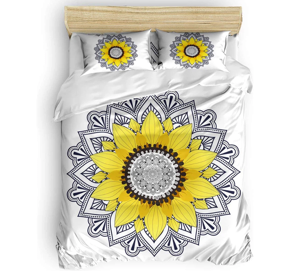 Personalized Bedding Set - Sunflowers Petal Mandala Floral Included 1 Ultra Soft Duvet Cover or Quilt and 2 Lightweight Breathe Pillowcases