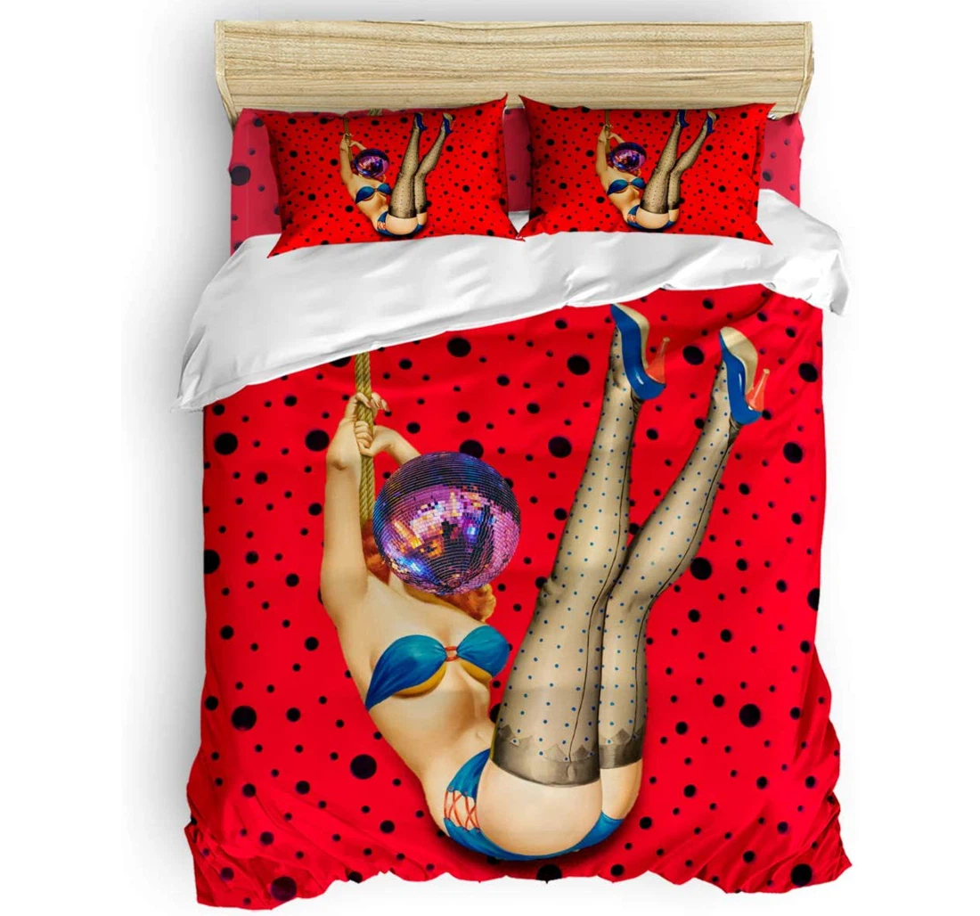 Personalized Bedding Set - Sexy Retro Light Ball Polka Dots Backdrop Included 1 Ultra Soft Duvet Cover or Quilt and 2 Lightweight Breathe Pillowcases