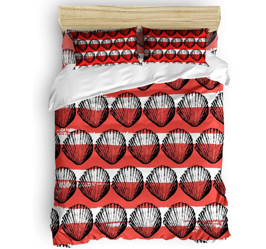 Personalized Bedding Set - Marine Life Seashell Tiled Stripes Pattern Included 1 Ultra Soft Duvet Cover or Quilt and 2 Lightweight Breathe Pillowcases