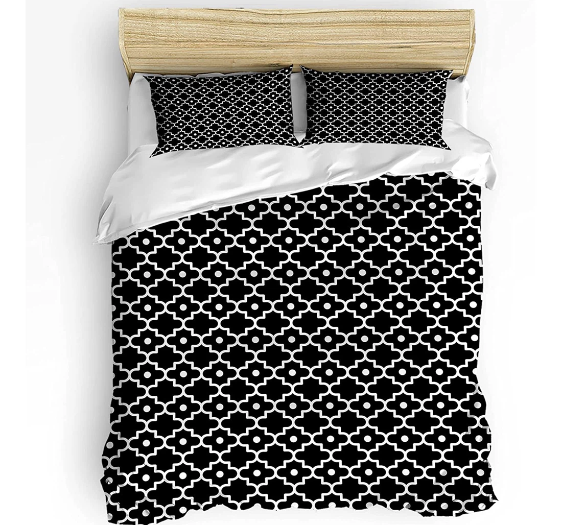 Personalized Bedding Set - Morocco Geometry Pattern Cozy Black White Included 1 Ultra Soft Duvet Cover or Quilt and 2 Lightweight Breathe Pillowcases