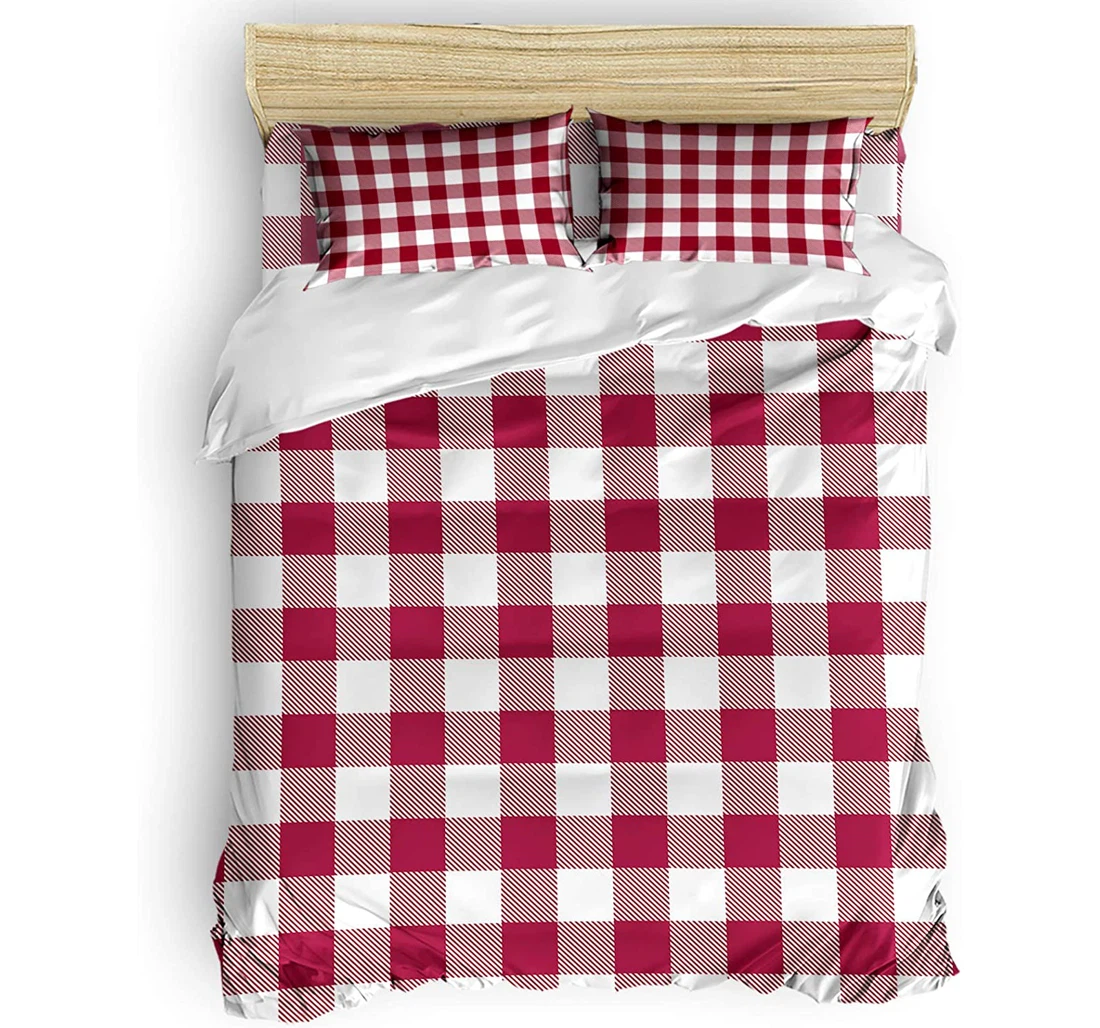 Personalized Bedding Set - Rural Style Of Wine Lattice Minimalist Geometry Checkered Style Included 1 Ultra Soft Duvet Cover or Quilt and 2 Lightweight Breathe Pillowcases