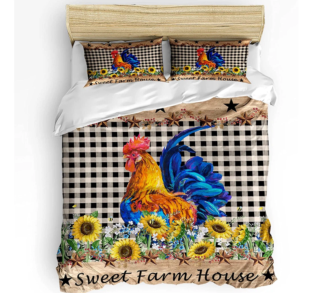 Personalized Bedding Set - Sunflower Cock Barn Star Sweet Farm House Included 1 Ultra Soft Duvet Cover or Quilt and 2 Lightweight Breathe Pillowcases