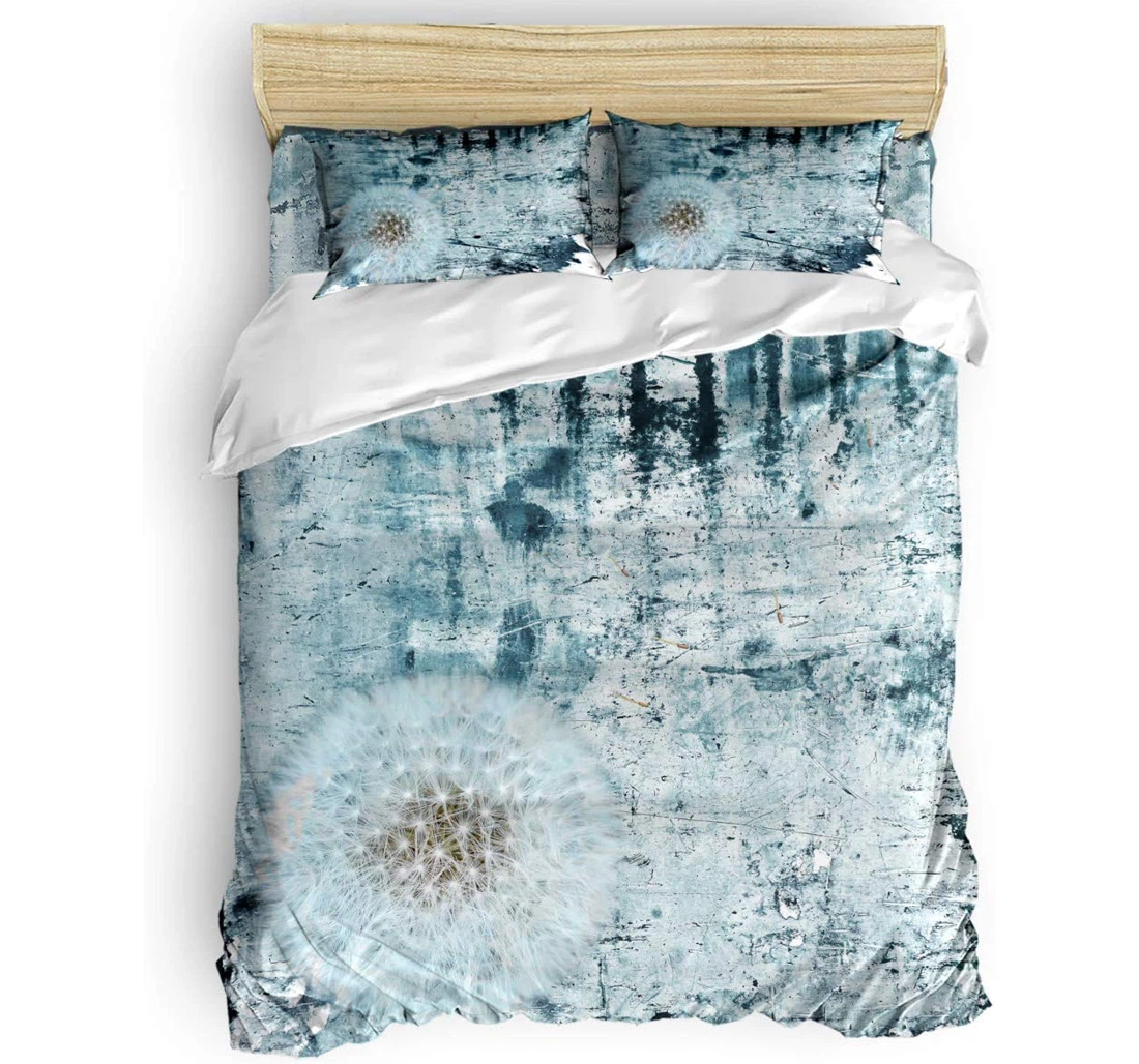 Personalized Bedding Set - Dandelion Paint Retro Texture Backdrop Included 1 Ultra Soft Duvet Cover or Quilt and 2 Lightweight Breathe Pillowcases
