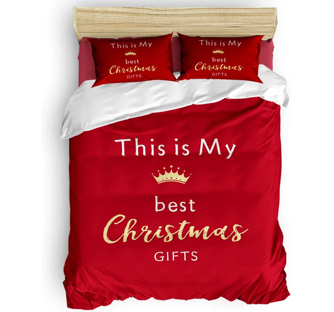 Personalized Bedding Set - This Is My Christmas Crown Backdrop Included 1 Ultra Soft Duvet Cover or Quilt and 2 Lightweight Breathe Pillowcases