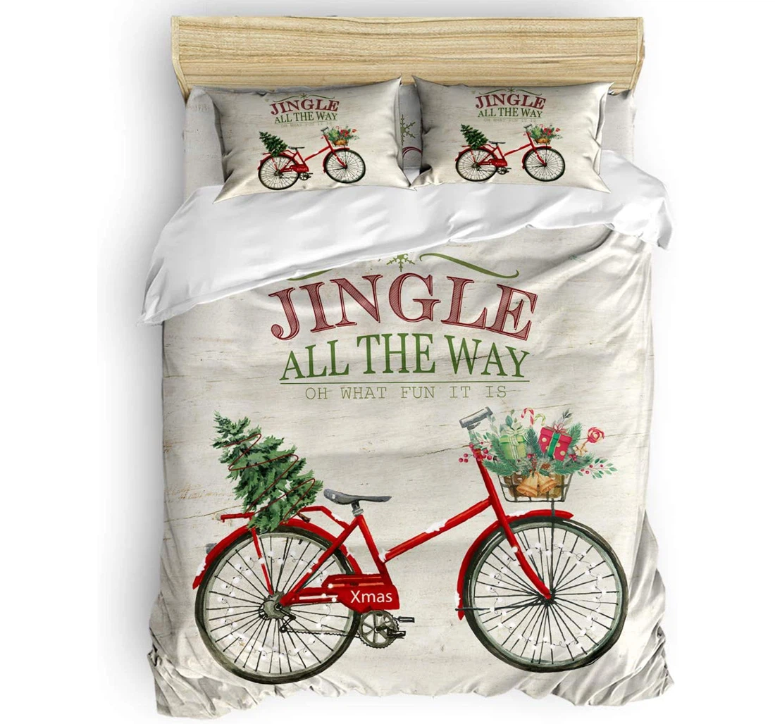 Personalized Bedding Set - Christmas Bic Tree Jingle All The Way Included 1 Ultra Soft Duvet Cover or Quilt and 2 Lightweight Breathe Pillowcases