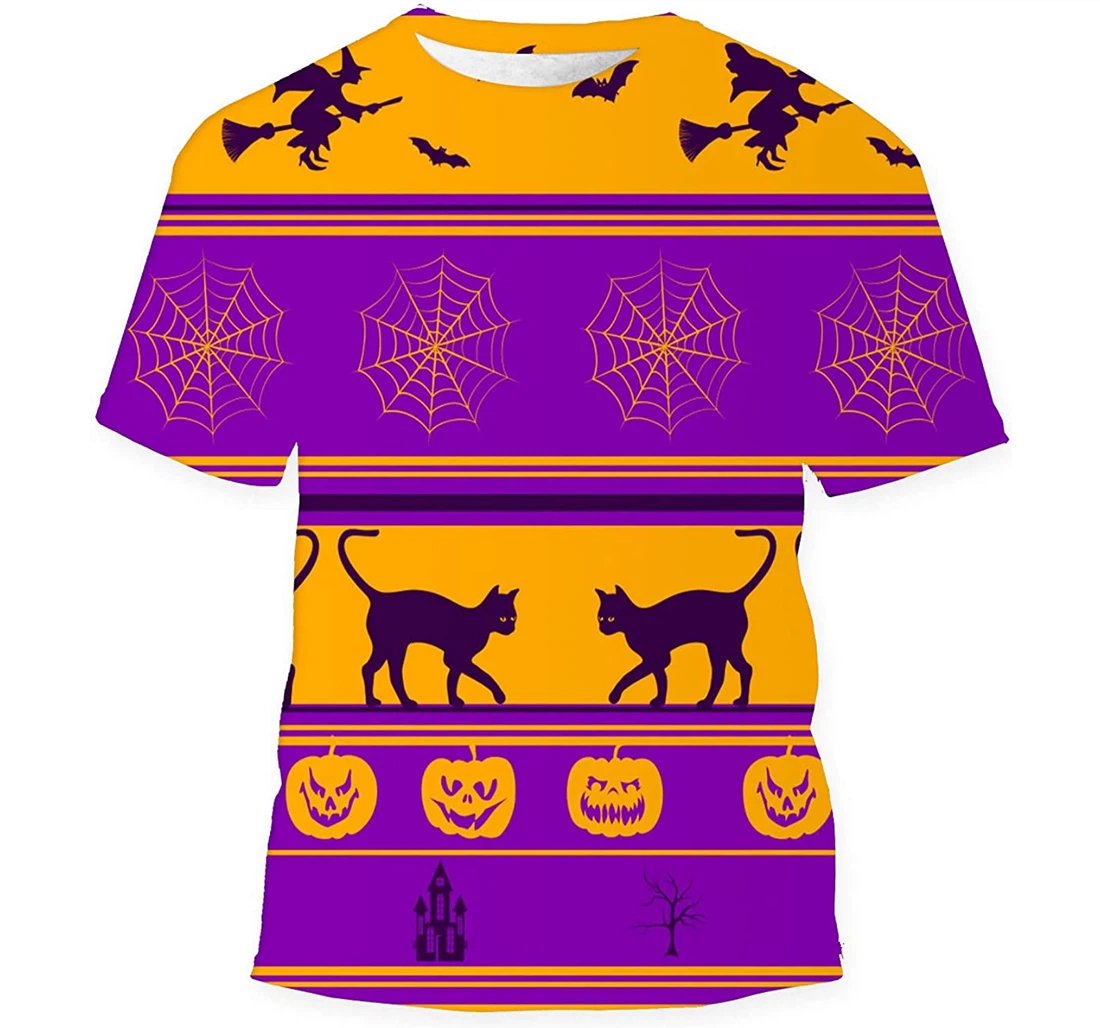 Halloween Orange Violet Festive Birthday Halloween - 3D Printed T-shirt, Long Sleeves Shirt