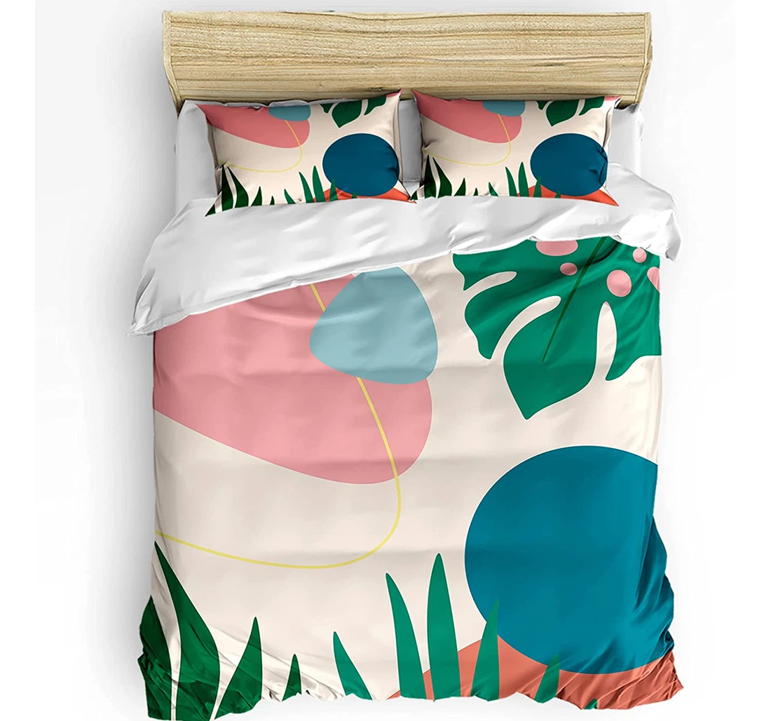 Bedding Set - Abstract Art Cozy Tropical Leaves Included 1 Ultra Soft Duvet Cover or Quilt and 2 Lightweight Breathe Pillowcases