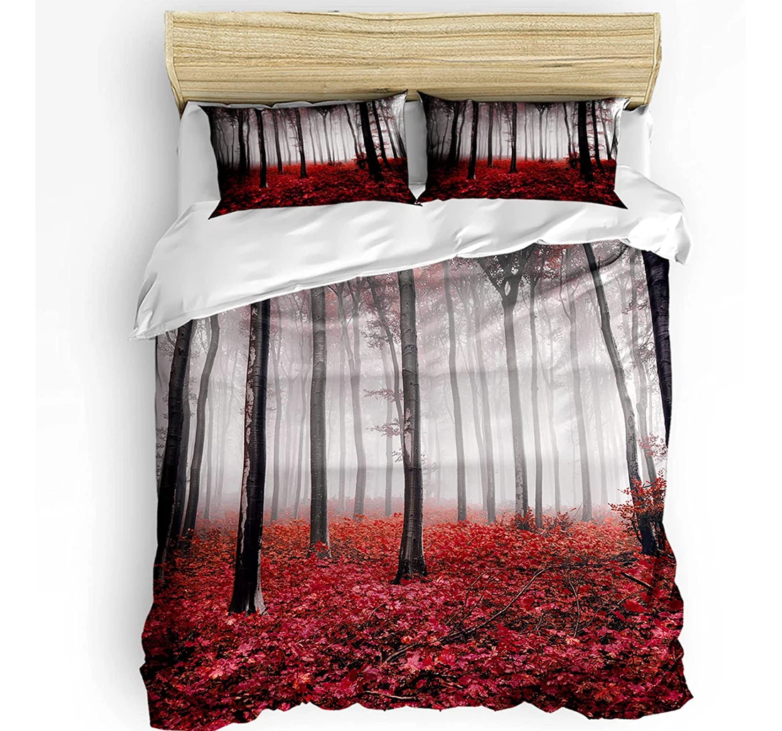 Bedding Set - Fallen Leaves View Cozy Autumn Forest Included 1 Ultra Soft Duvet Cover or Quilt and 2 Lightweight Breathe Pillowcases