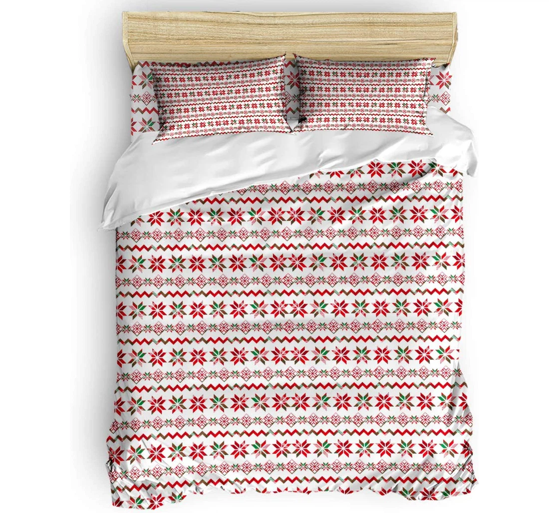Personalized Bedding Set - Christmas Snowflake Floral Filling Checkered Included 1 Ultra Soft Duvet Cover or Quilt and 2 Lightweight Breathe Pillowcases