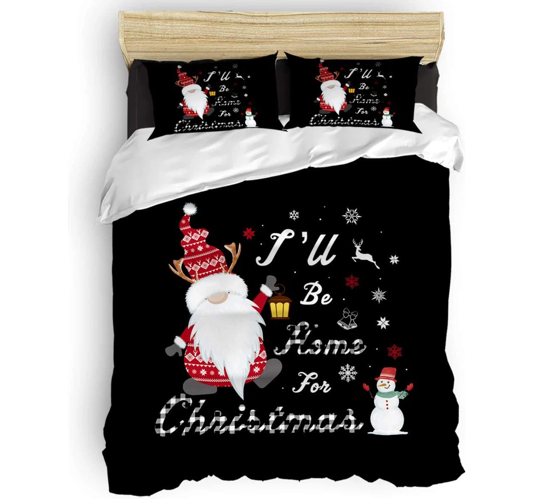Personalized Bedding Set - Christmas Theme Gnome Snowman Black Prints Included 1 Ultra Soft Duvet Cover or Quilt and 2 Lightweight Breathe Pillowcases