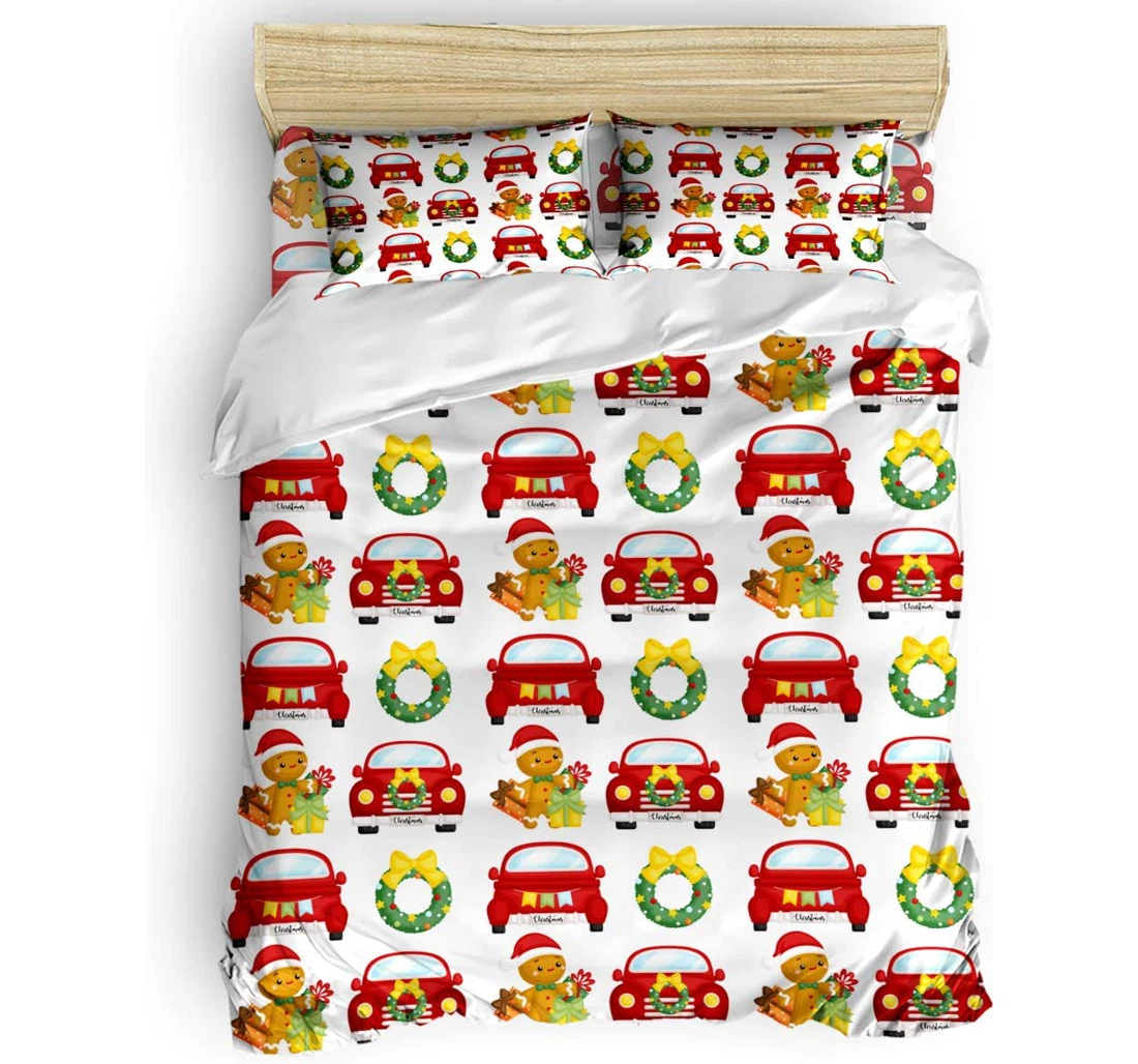 Personalized Bedding Set - Truck Garland Cookies Christmas Elements Included 1 Ultra Soft Duvet Cover or Quilt and 2 Lightweight Breathe Pillowcases