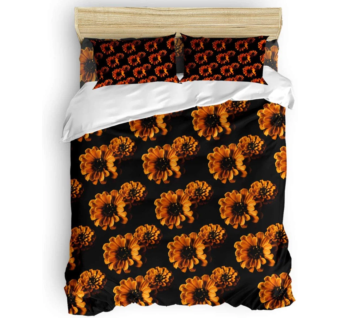 Personalized Bedding Set - Vintage Sunflowers Texture Black Backdrop Included 1 Ultra Soft Duvet Cover or Quilt and 2 Lightweight Breathe Pillowcases