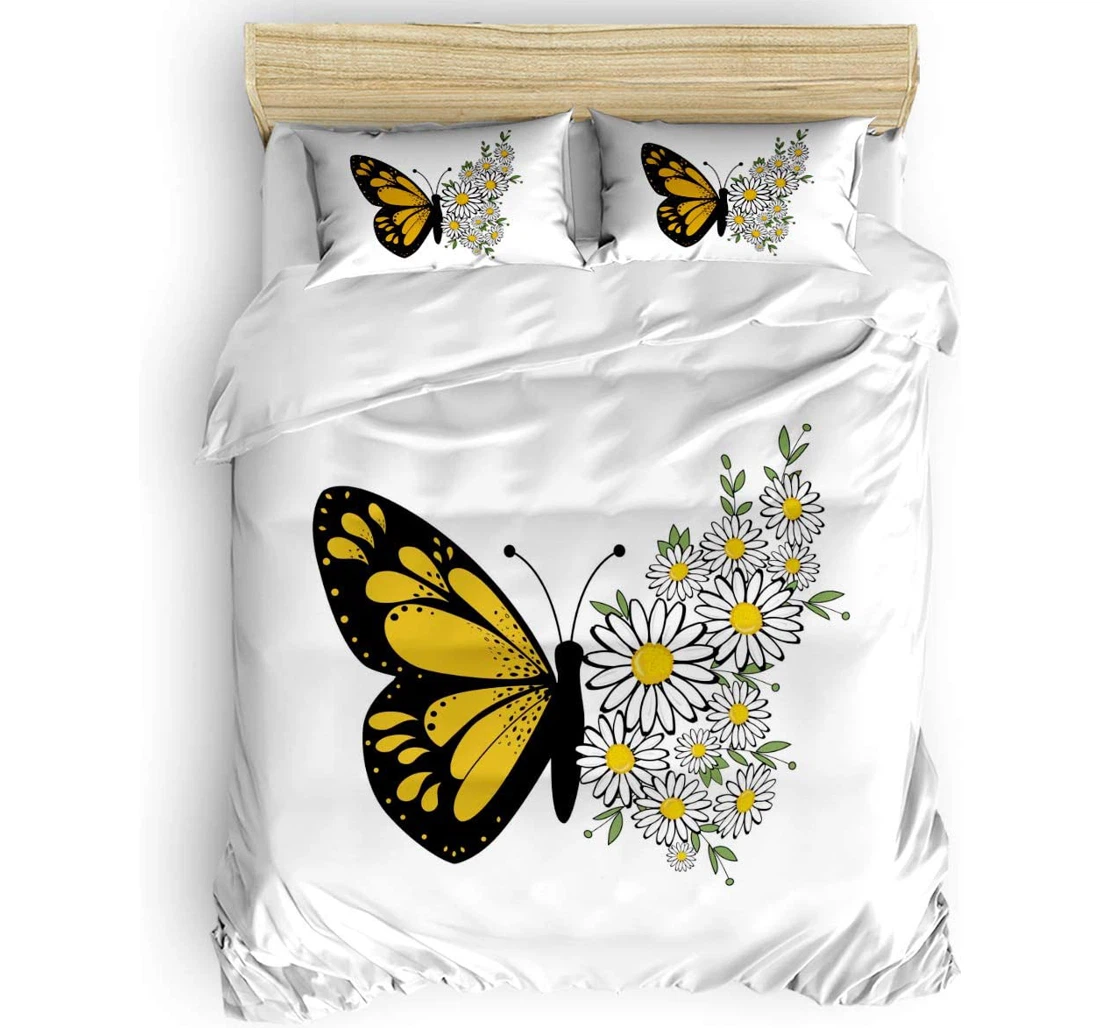 Personalized Bedding Set - The Butterfly Daisy Wing Creative Included 1 Ultra Soft Duvet Cover or Quilt and 2 Lightweight Breathe Pillowcases