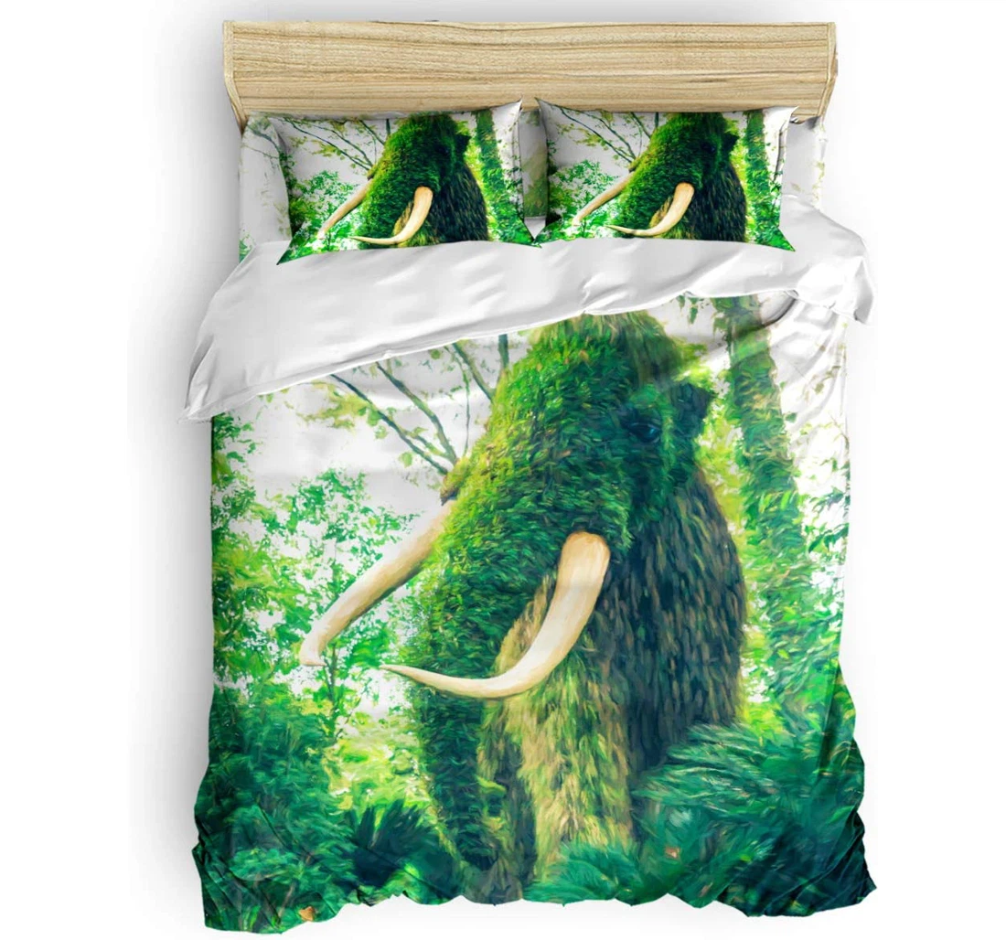 Personalized Bedding Set - Mammoth Elephant Animal Green Leaves Forest Included 1 Ultra Soft Duvet Cover or Quilt and 2 Lightweight Breathe Pillowcases