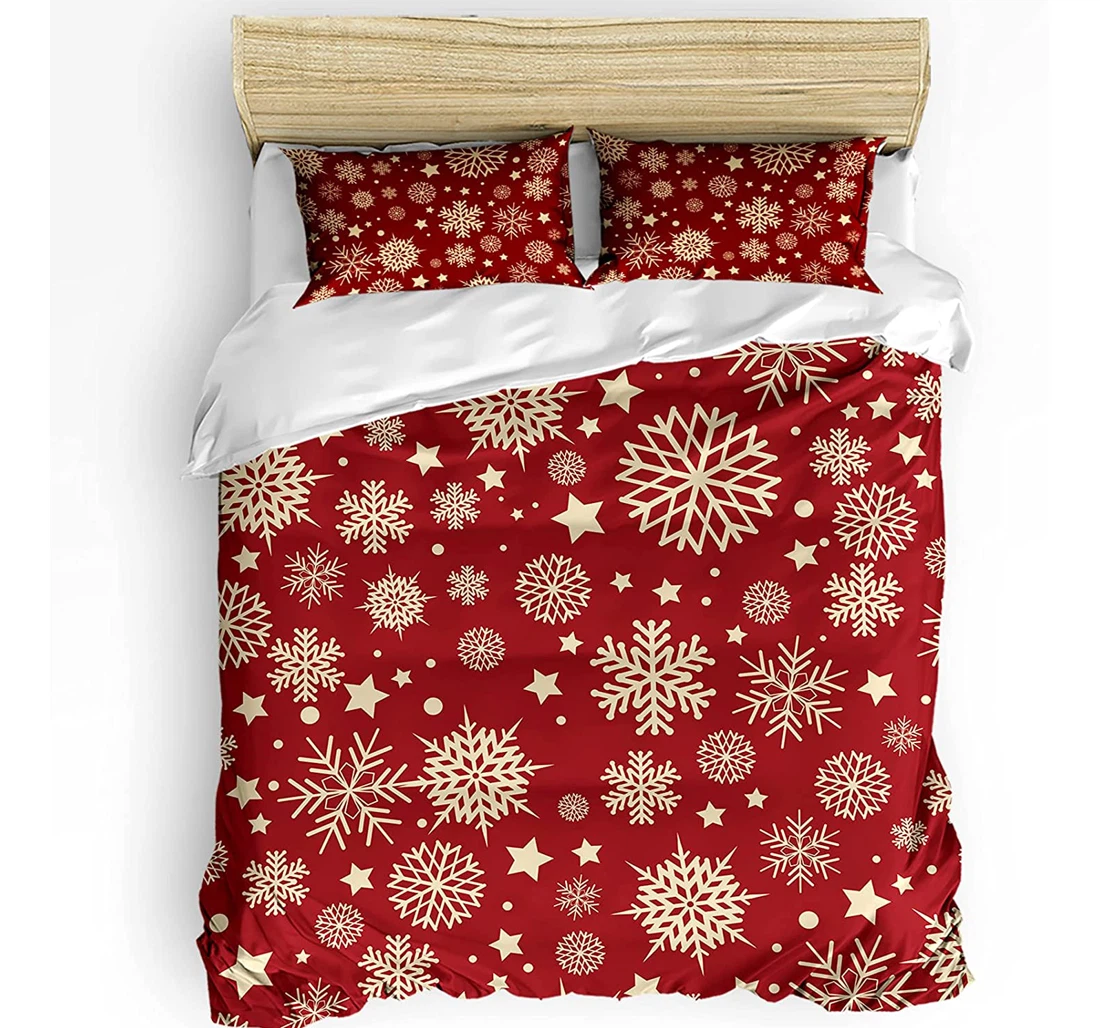 Personalized Bedding Set - Christmas Repeating Snowflake Winter Included 1 Ultra Soft Duvet Cover or Quilt and 2 Lightweight Breathe Pillowcases