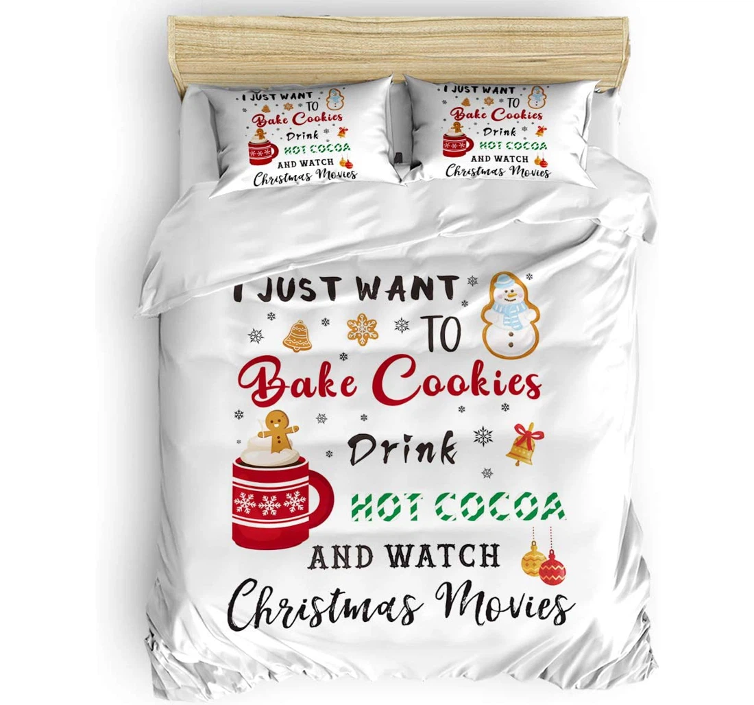Personalized Bedding Set - Christmas Elements Snowflake Biscuit Included 1 Ultra Soft Duvet Cover or Quilt and 2 Lightweight Breathe Pillowcases