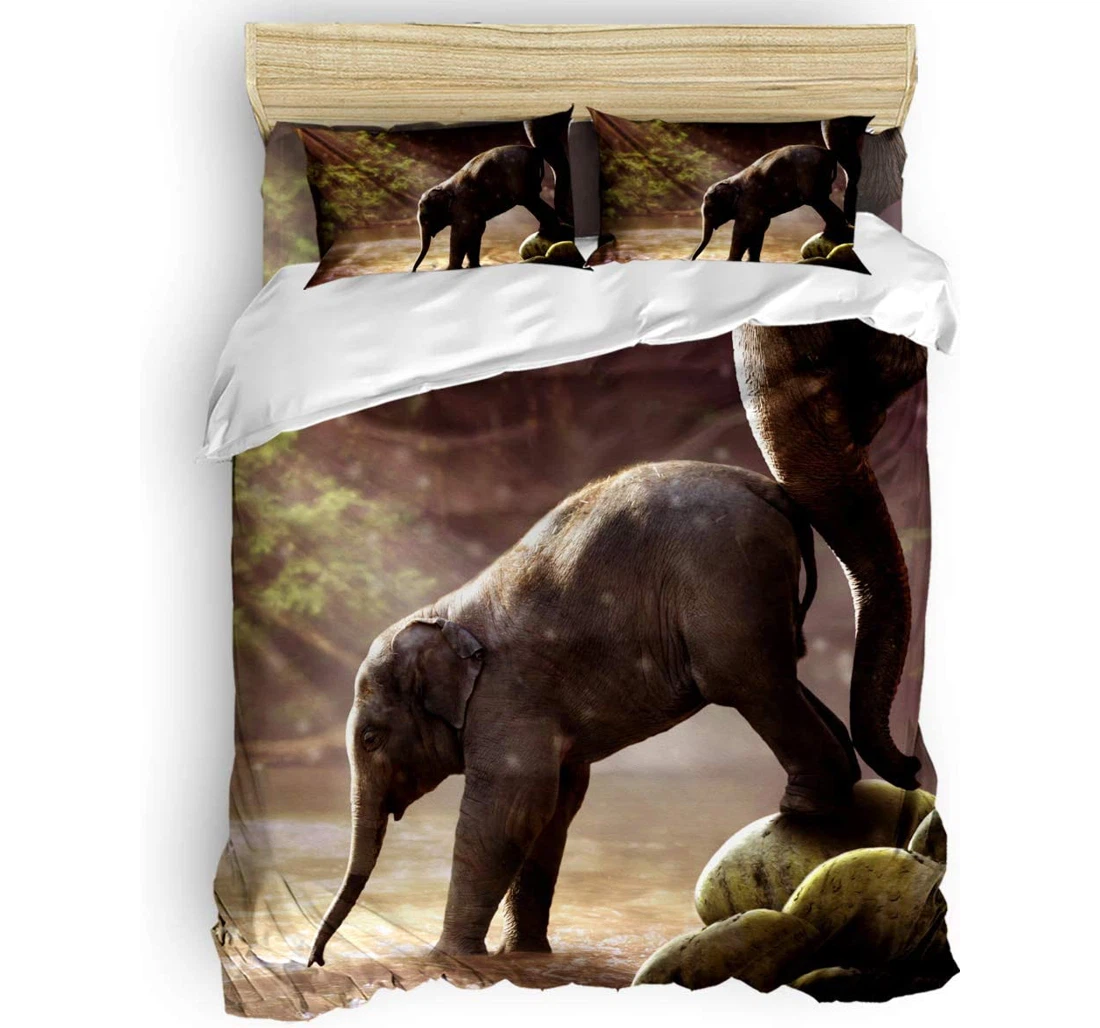 Personalized Bedding Set - Elephant Walking The Water Forest The Sun Included 1 Ultra Soft Duvet Cover or Quilt and 2 Lightweight Breathe Pillowcases