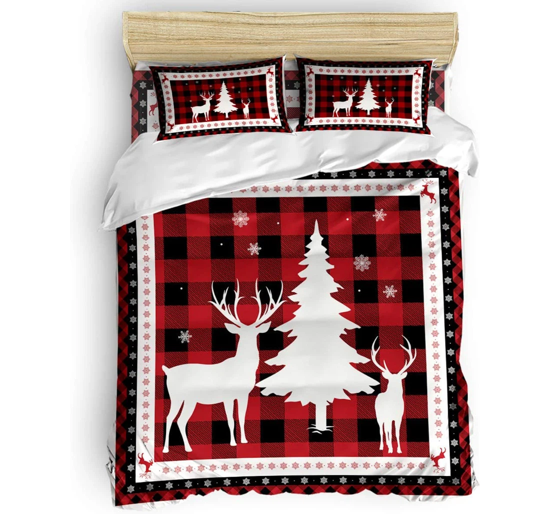 Personalized Bedding Set - Two Elk Standing By The Tree Merry Christmas Included 1 Ultra Soft Duvet Cover or Quilt and 2 Lightweight Breathe Pillowcases
