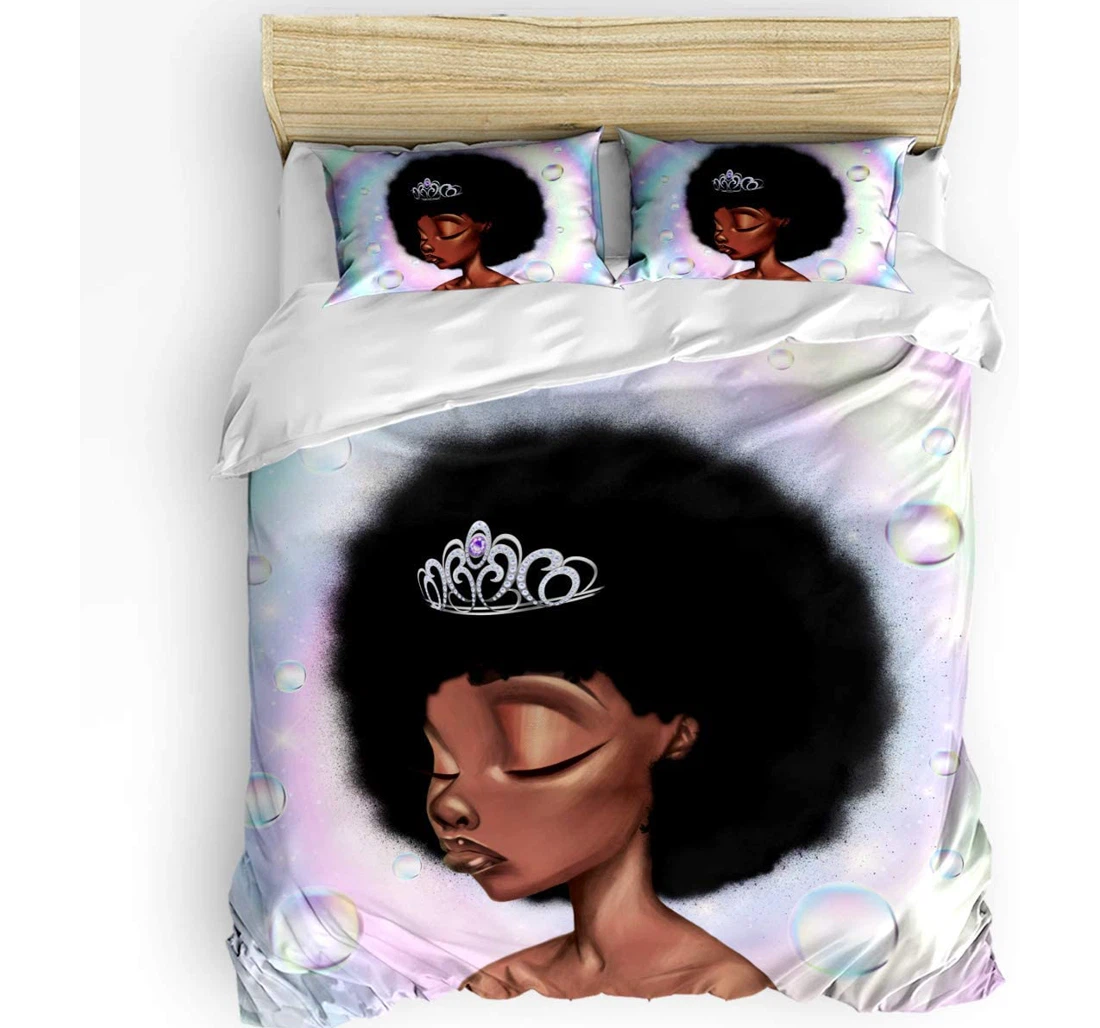 Personalized Bedding Set - African Woman Crown Bubbles Pattern Cozy Included 1 Ultra Soft Duvet Cover or Quilt and 2 Lightweight Breathe Pillowcases