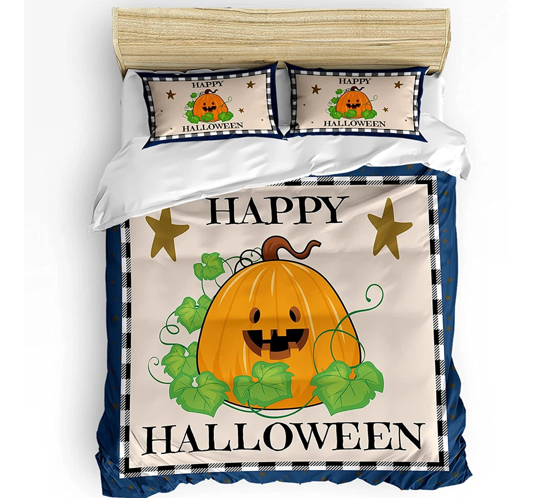 Personalized Bedding Set - Pumpkin Vine Star Cozy Happy Halloween Included 1 Ultra Soft Duvet Cover or Quilt and 2 Lightweight Breathe Pillowcases