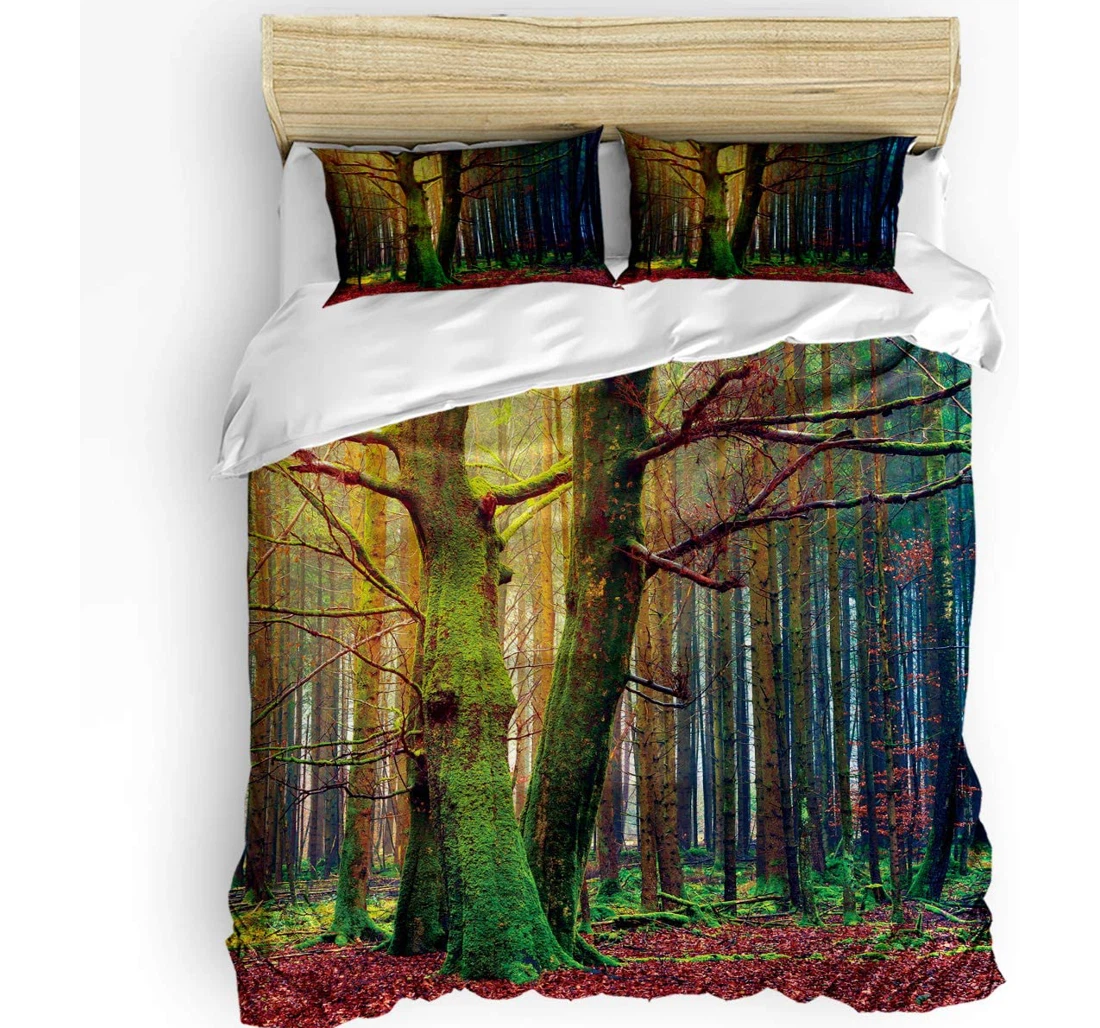 Personalized Bedding Set - Sunny Forest Scenery Cozy Included 1 Ultra Soft Duvet Cover or Quilt and 2 Lightweight Breathe Pillowcases