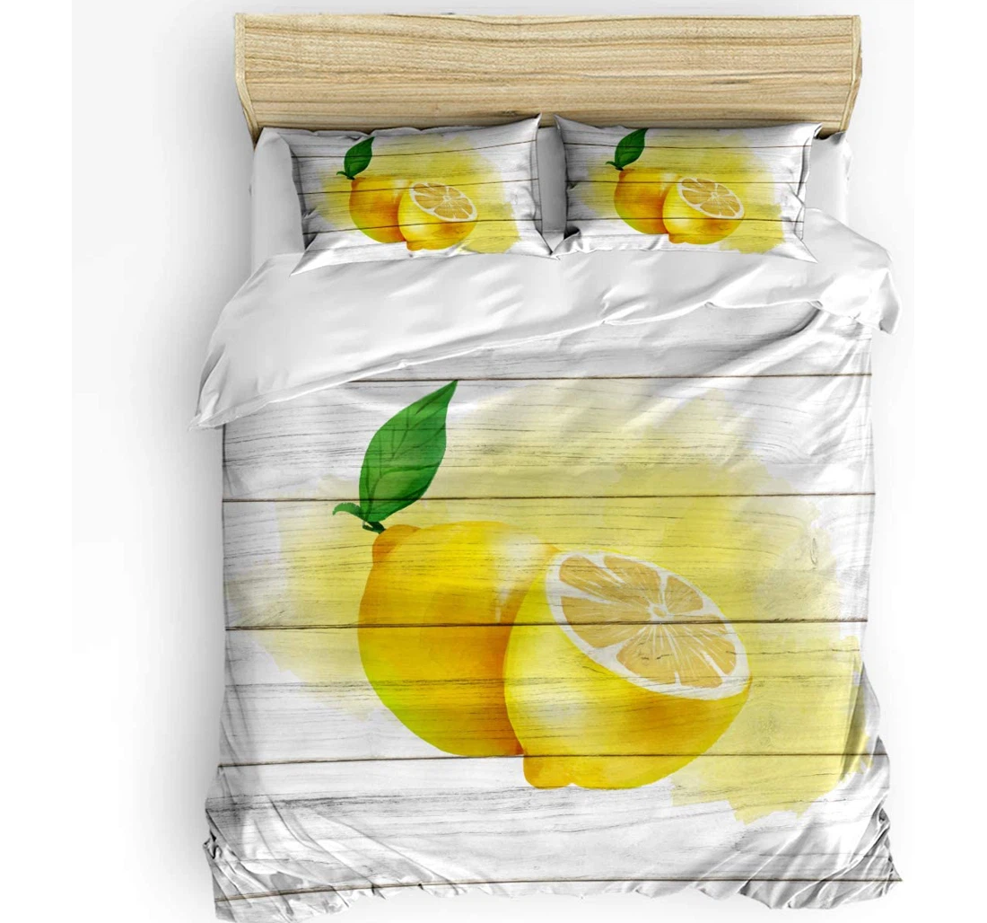 Personalized Bedding Set - Wood Grain Lemon Fruit Cozy Included 1 Ultra Soft Duvet Cover or Quilt and 2 Lightweight Breathe Pillowcases