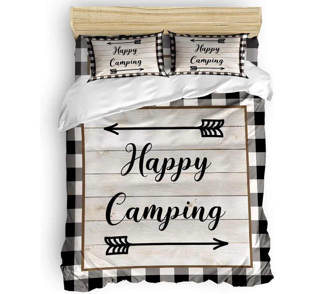 Personalized Bedding Set - Happy Camping Arrow Black White Checkered Included 1 Ultra Soft Duvet Cover or Quilt and 2 Lightweight Breathe Pillowcases