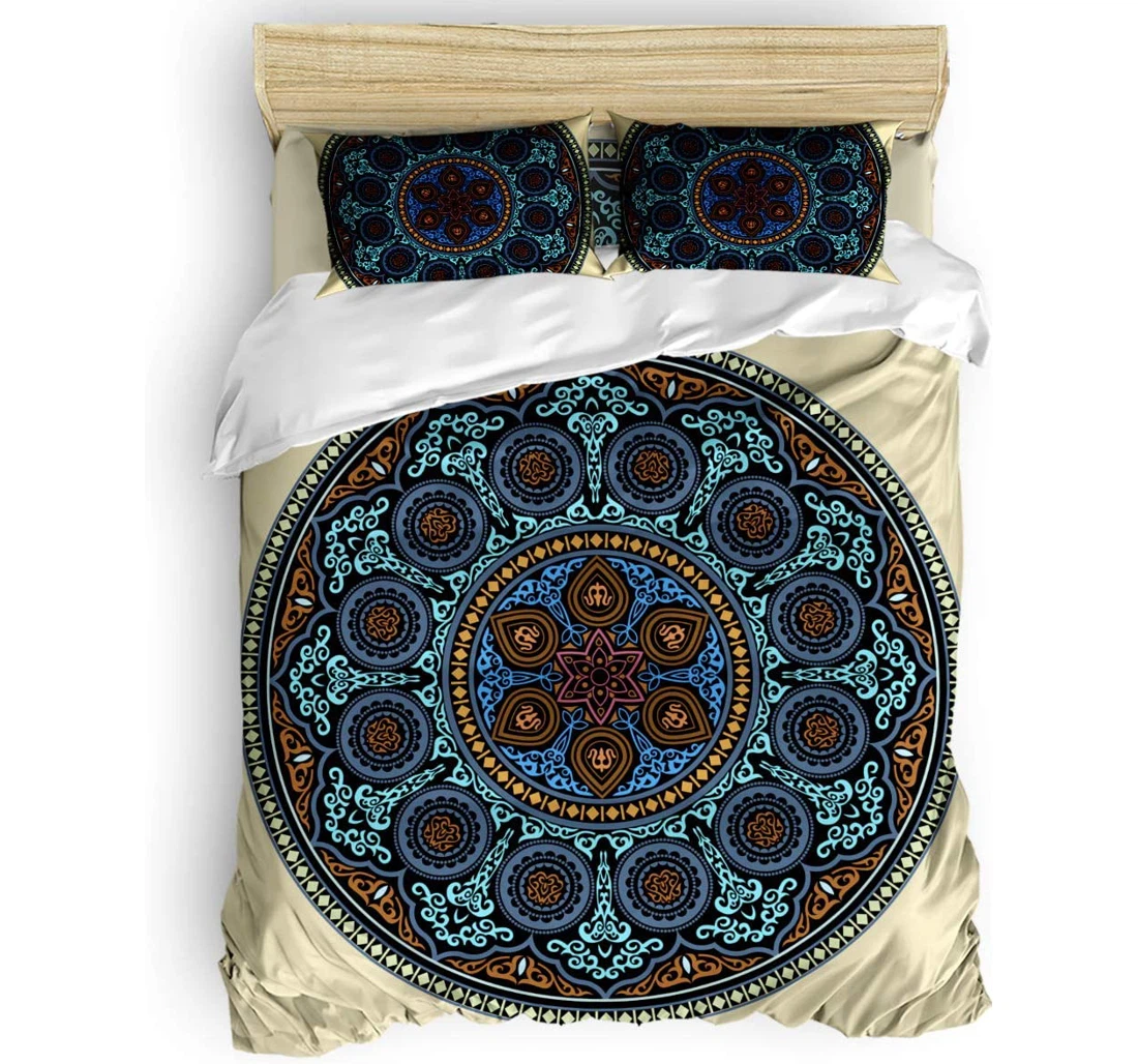 Personalized Bedding Set - Multi Color Indian Mandala Floral Prints Geometry Included 1 Ultra Soft Duvet Cover or Quilt and 2 Lightweight Breathe Pillowcases