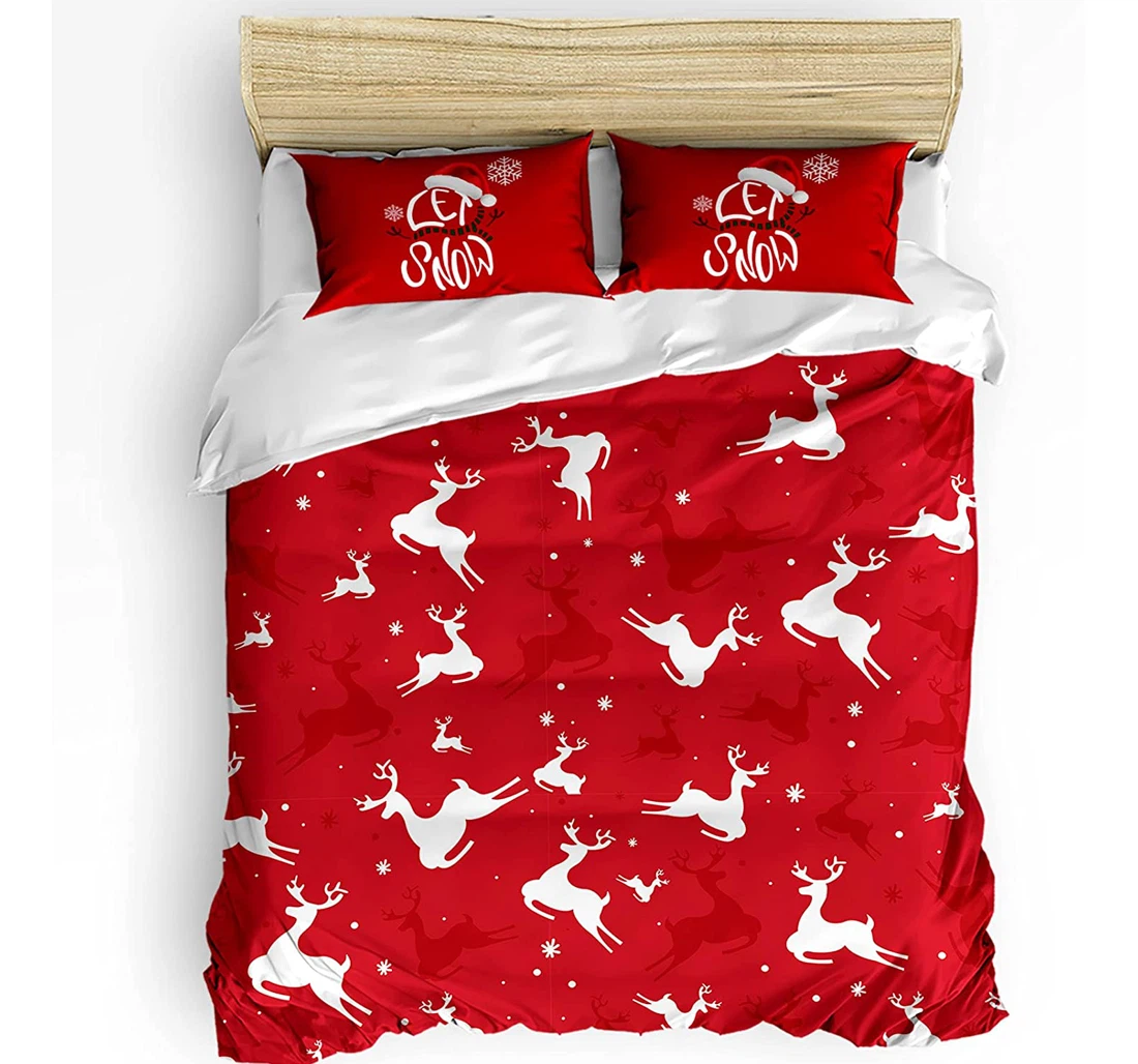 Personalized Bedding Set - Christmas Hat Painting Snowflake Backdrop Included 1 Ultra Soft Duvet Cover or Quilt and 2 Lightweight Breathe Pillowcases