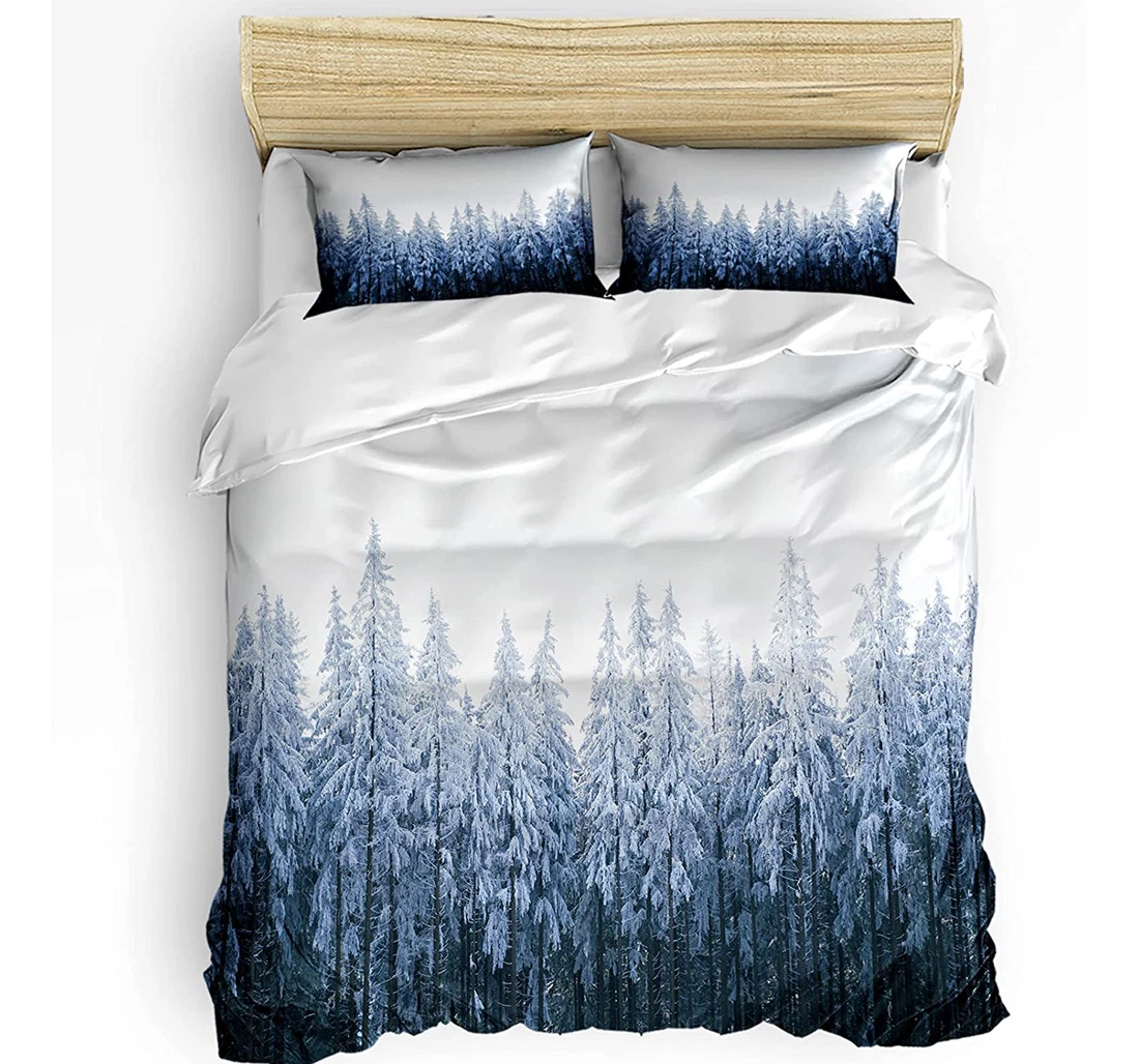 Personalized Bedding Set - Pine Forest Winter Snowy Landscape Included 1 Ultra Soft Duvet Cover or Quilt and 2 Lightweight Breathe Pillowcases