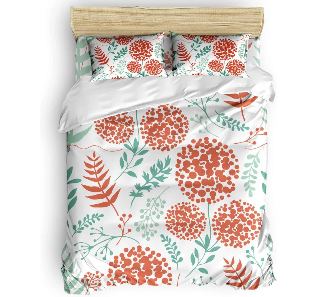 Personalized Bedding Set - Floral Green Leaves Plant Abstract Polk Dots Flowers Included 1 Ultra Soft Duvet Cover or Quilt and 2 Lightweight Breathe Pillowcases