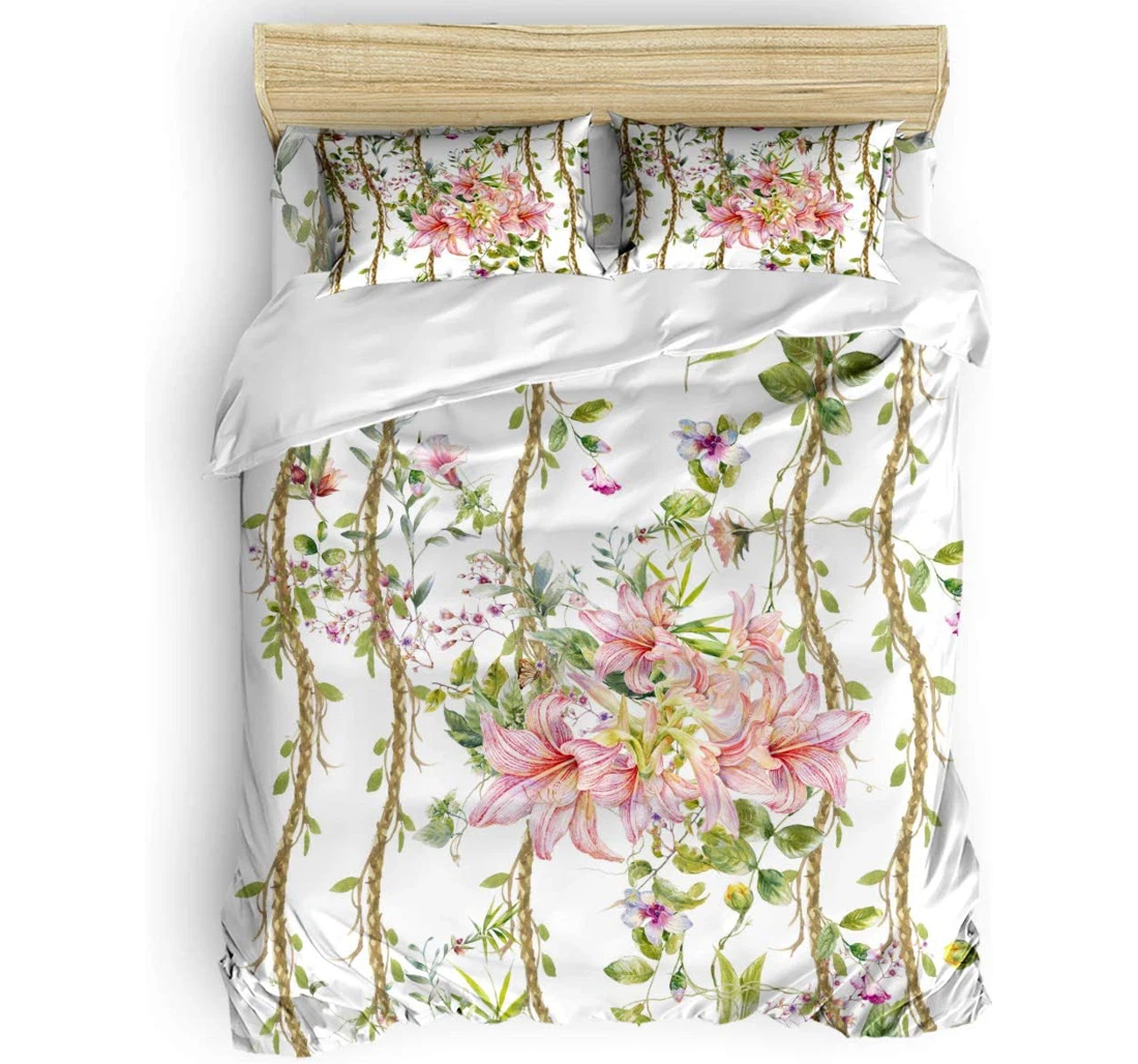 Personalized Bedding Set - Tree Vine Lily Flower Pink Pattern Included 1 Ultra Soft Duvet Cover or Quilt and 2 Lightweight Breathe Pillowcases