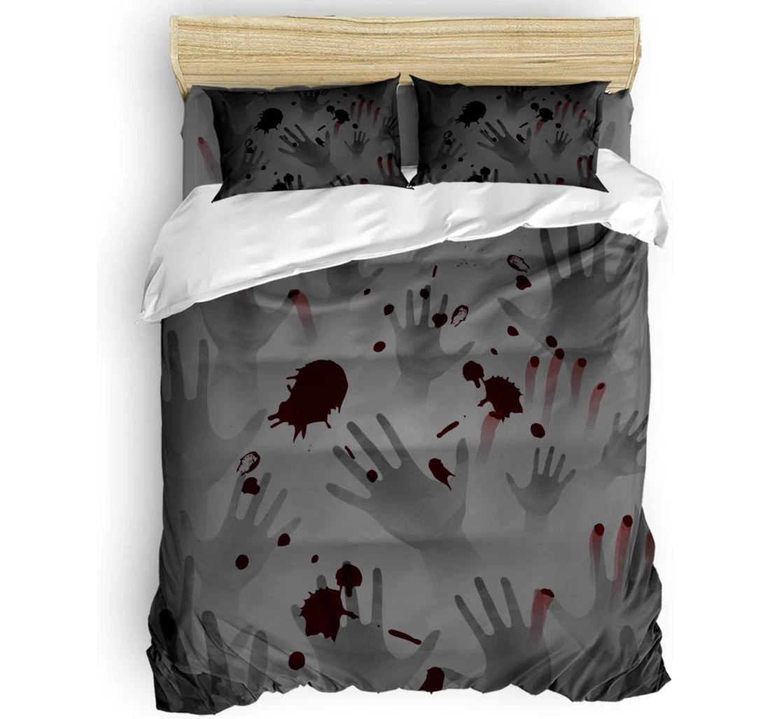 Personalized Bedding Set - Halloween Blood Handprint Horror Included 1 Ultra Soft Duvet Cover or Quilt and 2 Lightweight Breathe Pillowcases