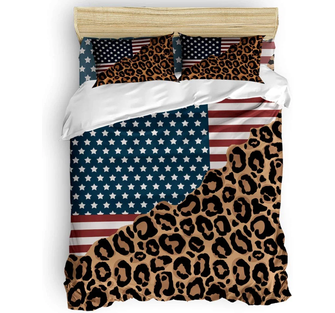 Personalized Bedding Set - Usa Flag Camouflage Leopard Skin Rural Retro Style Included 1 Ultra Soft Duvet Cover or Quilt and 2 Lightweight Breathe Pillowcases
