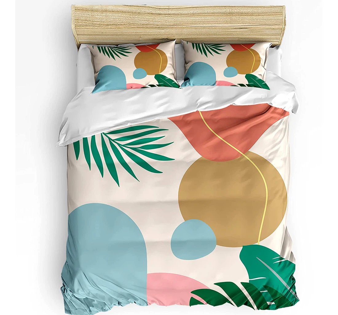 Personalized Bedding Set - Abstract Sun Tropical Leaves Minimalist Included 1 Ultra Soft Duvet Cover or Quilt and 2 Lightweight Breathe Pillowcases