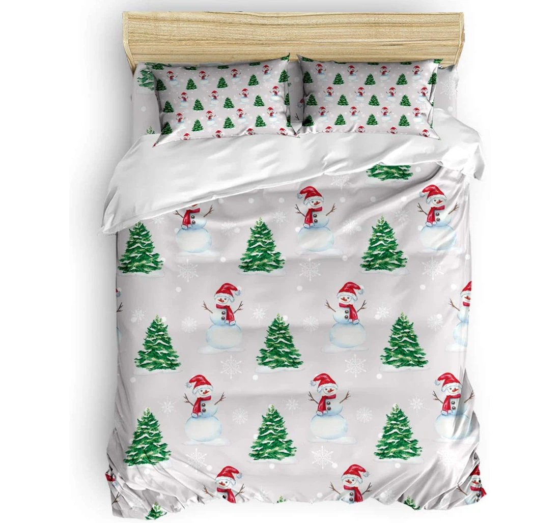 Personalized Bedding Set - Christmas Tree Snowman Tiled Snowflake Included 1 Ultra Soft Duvet Cover or Quilt and 2 Lightweight Breathe Pillowcases