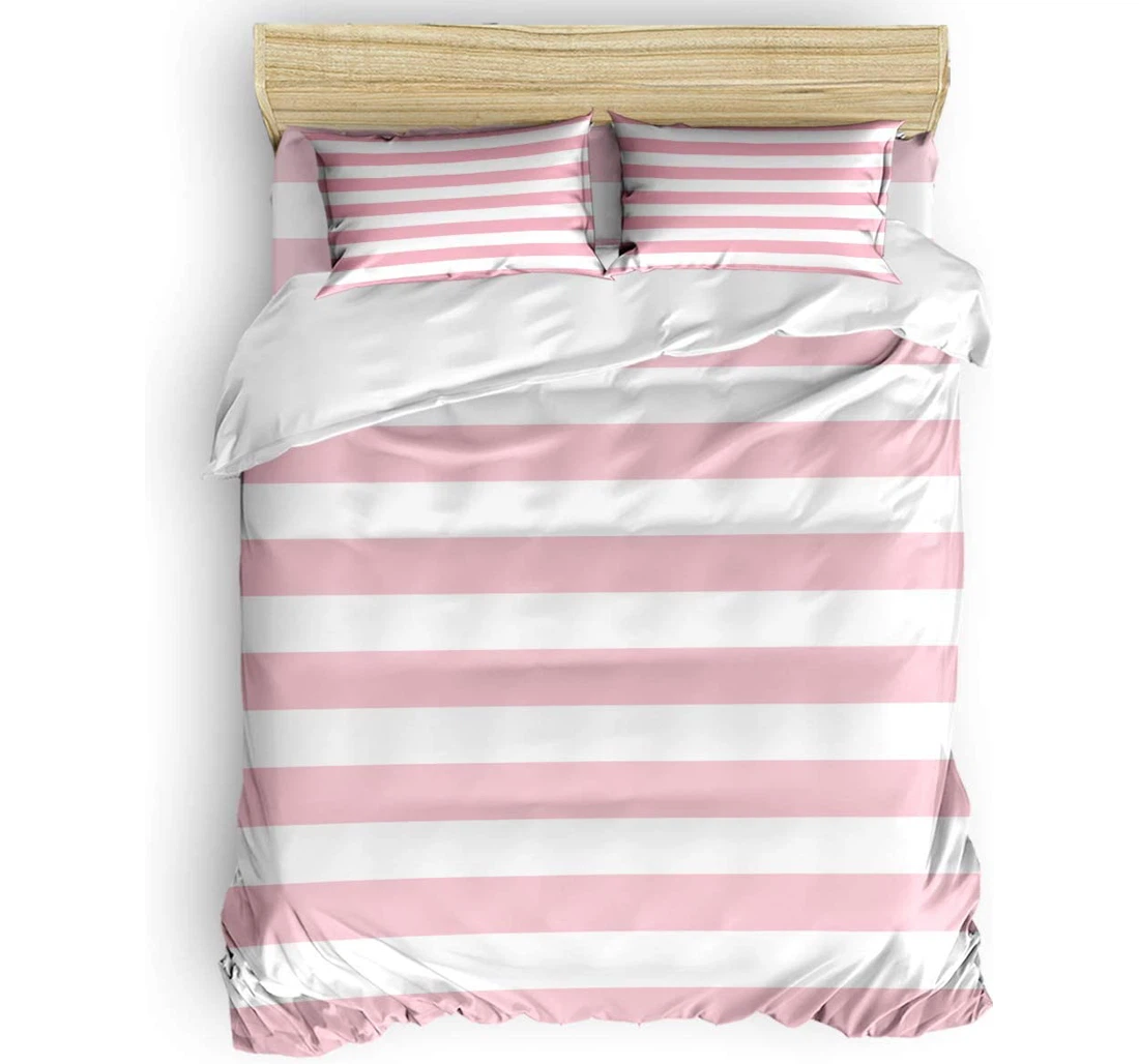 Personalized Bedding Set - Pink White Stripes Lines Minimalist Style Included 1 Ultra Soft Duvet Cover or Quilt and 2 Lightweight Breathe Pillowcases