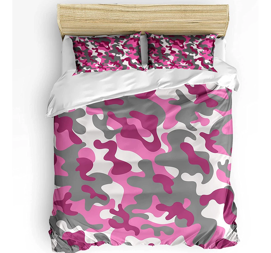 Personalized Bedding Set - Pink Gray Camouflage Paint Cozy Included 1 Ultra Soft Duvet Cover or Quilt and 2 Lightweight Breathe Pillowcases